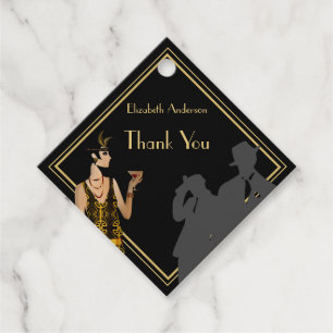 Étiquettes Cadeau FLAPPER 1920s Art Deco Black Gold Bridal Shower
