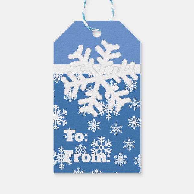 Étiquettes-cadeau Flèche de neige bleue et blanche de Noël (Dos)