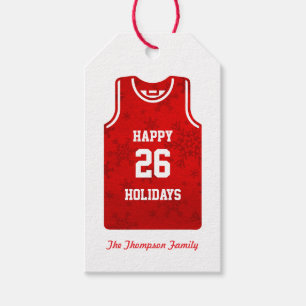 Étiquettes-cadeau Flèche de neige Red Holiday Basketball
