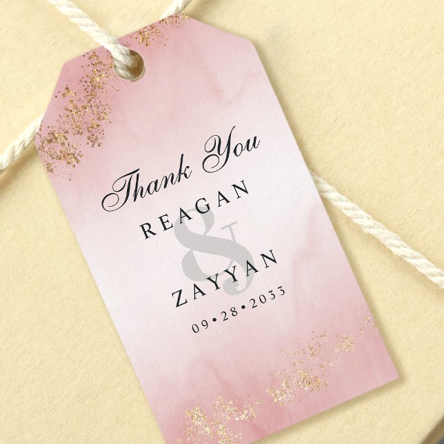 Étiquettes-cadeau Flèche or moderne Merci Mariage rose pâle (Créateur téléchargé)