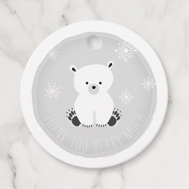 Étiquettes Cadeau Flèches de neige de l'ours polaire Baby shower gri (Devant)