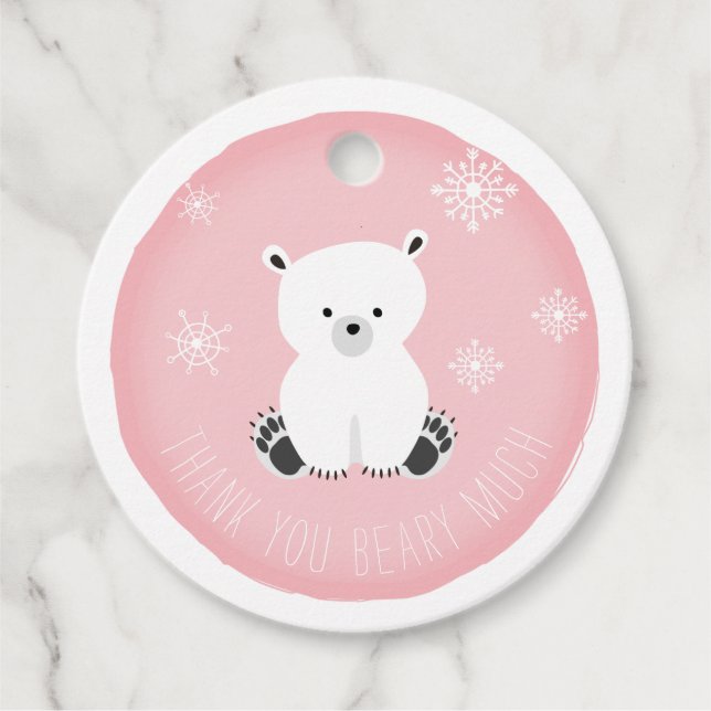 Étiquettes Cadeau Flèches de neige de l'ours polaire Baby shower ros (Devant)