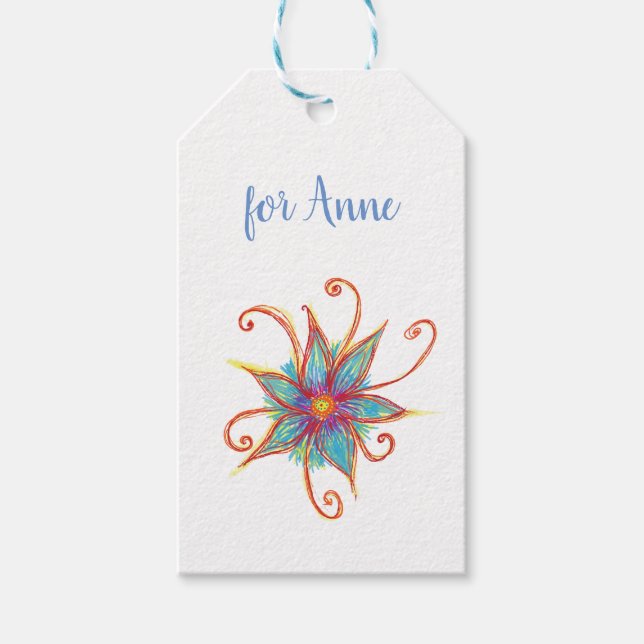 Étiquettes-cadeau Fleur bleue Mandala Personal Custom (Devant)