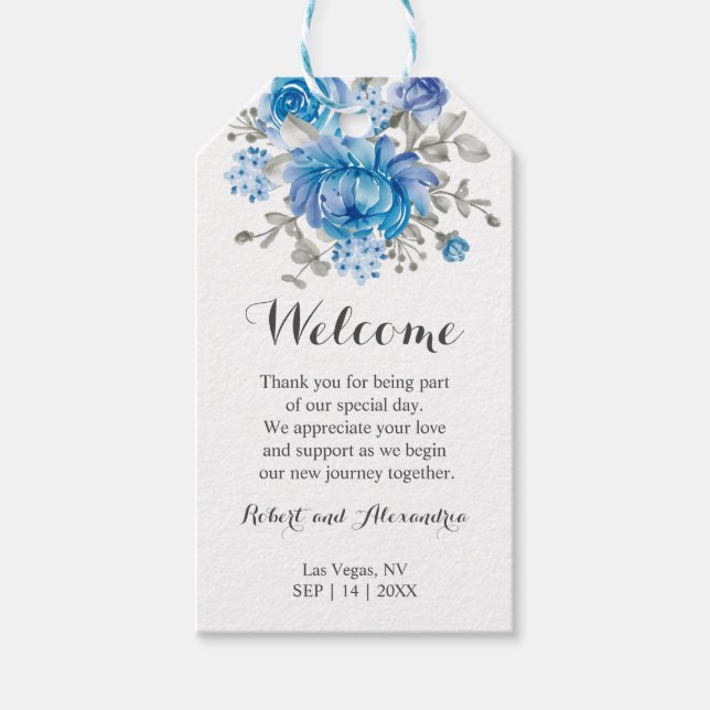 Étiquettes-cadeau Fleur bleue Mariage Bienvenue Fête Favoriser Cadea (Devant)