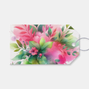 Étiquettes-cadeau Fleur botanique à l'aquarelle rose vert