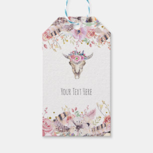 Étiquettes-cadeau Fleur & Crâne de Vache Boho Chic Country Glam