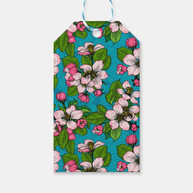 Étiquettes-cadeau Fleur d'Apple sur le turquoise (Devant)