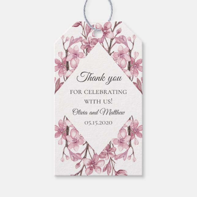 Étiquettes-cadeau Fleur de cerisier rose. Merci mariage floral (Devant)