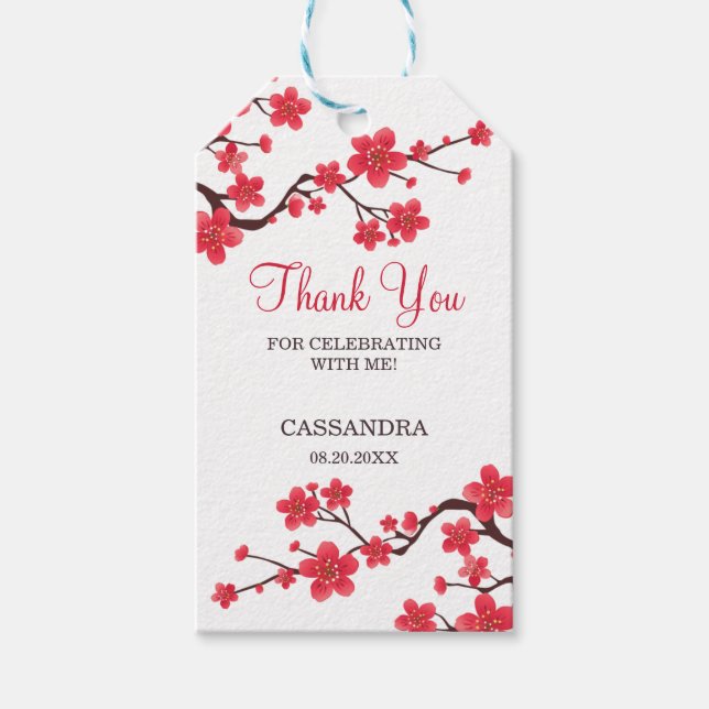 Étiquettes-cadeau Fleur de cerisier rouge floral Sakura Merci (Devant)