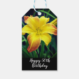 Étiquettes-cadeau Fleur de jour jaune et orange 50e anniversaire