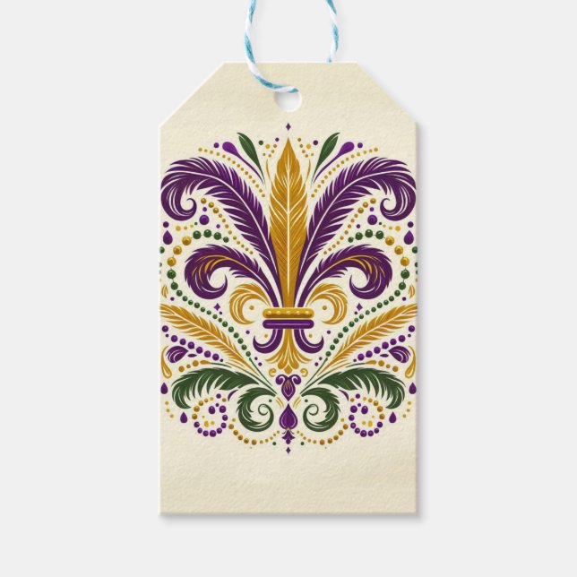 Étiquettes-cadeau Fleur de lis jaune et vert violet (Devant)