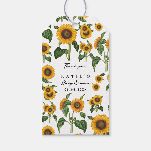 Étiquettes-cadeau Fleur de tournesol Botanique Baby shower Favoriser (Devant)