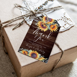 Étiquettes-cadeau Fleur de tournesol rustique Merci
