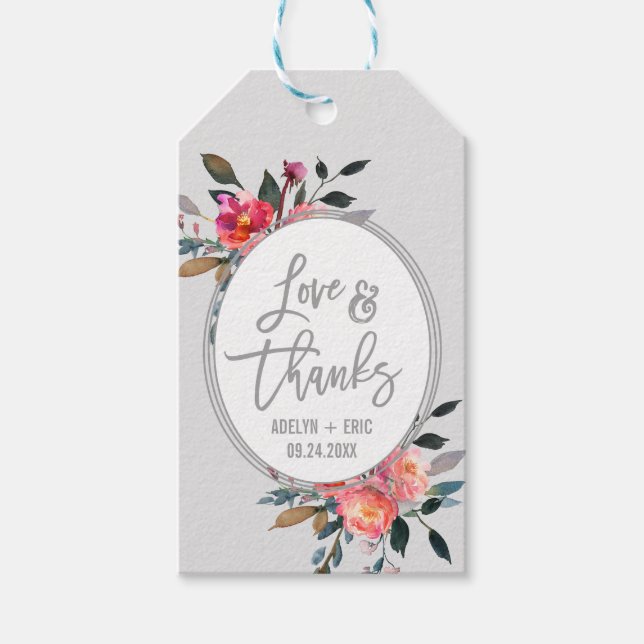 Étiquettes-cadeau Fleur d'hiver Wreath "Love & Thanks" Favoriser les (Devant)