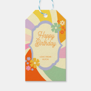 Étiquettes-cadeau Fleur d'onde Super rétro les années 70 Joyeux anni