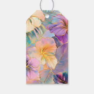 Étiquettes-cadeau Fleur Exotique Feuille en fleurs bleues