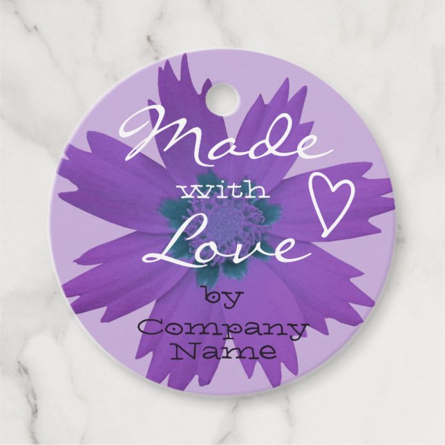 Étiquettes Cadeau Fleur Fleur Fabriquée avec Amour Pastel Purple Lil (Devant)