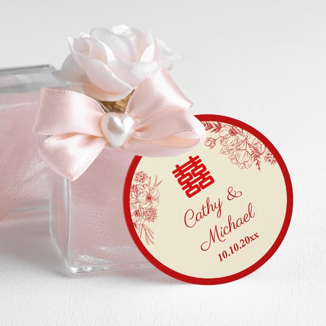 Étiquettes Cadeau Fleur orientale mariage rouge (Créateur téléchargé)