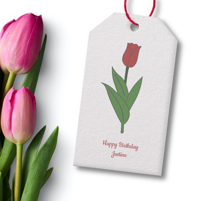 Étiquettes-cadeau Fleur pastel de Tulipe rouge botanique (Botanical Red Tulip Gift Tag)