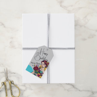 Étiquettes-cadeau Fleur Pop Art Mignon Féminin Joyeux Anniversaire