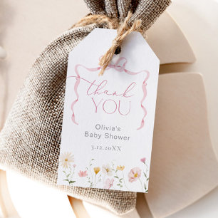 Étiquettes-cadeau Fleur sauvage à ruban rose Merci capricieux