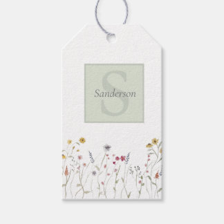 Étiquettes-cadeau Fleur sauvage aquarelle fantaisiste monogrammée