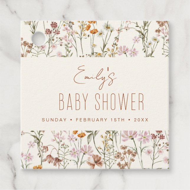 Étiquettes Cadeau Fleur sauvage Boho Baby shower Aquarelle En Fleur (Devant)