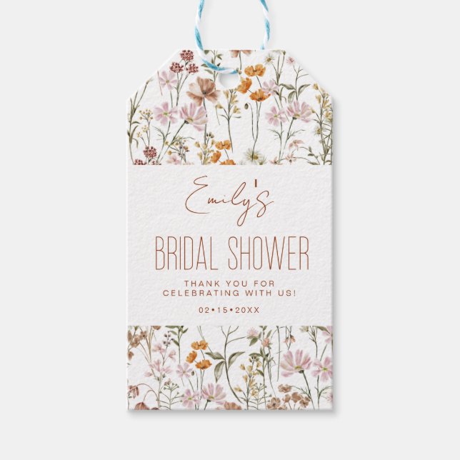 Étiquettes-cadeau Fleur sauvage Boho Fête des mariées Merci En Fleur (Devant)