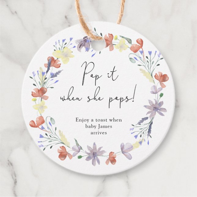 Étiquettes Cadeau Fleur sauvage boho Pop it quand elle pop baby show (Devant)