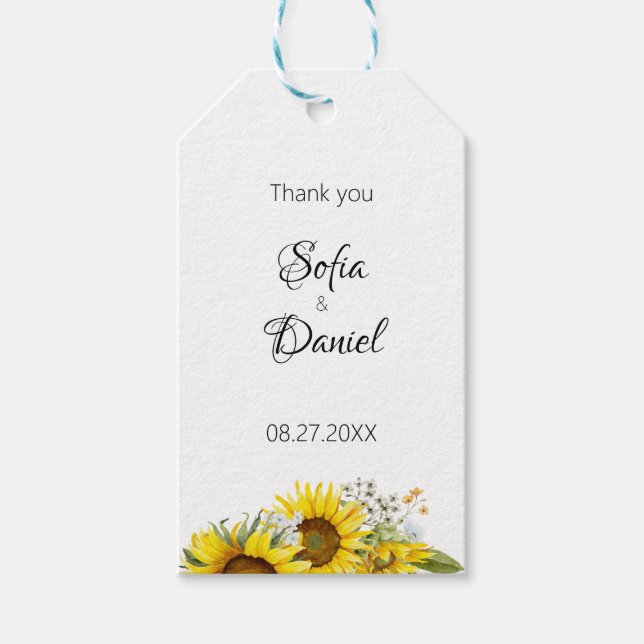 Étiquettes-cadeau Fleur sauvage d'aquarelle de tournesol jaune maria (Devant)