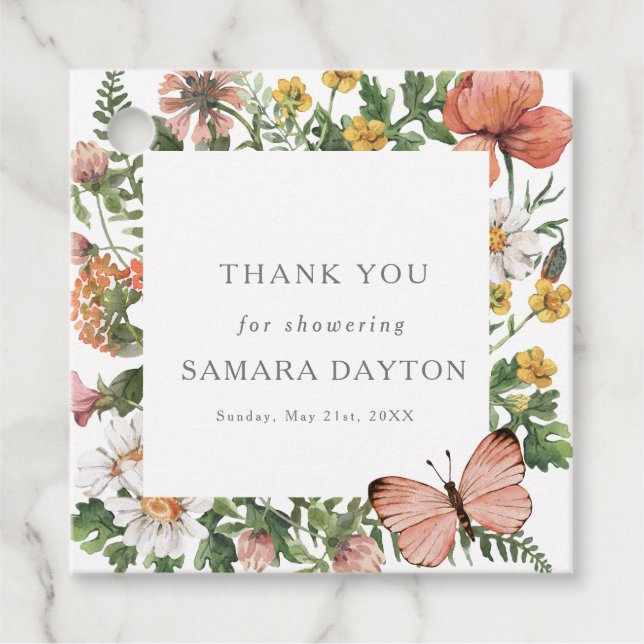 Étiquettes Cadeau Fleur sauvage de Bohême Merci papillon (Devant)