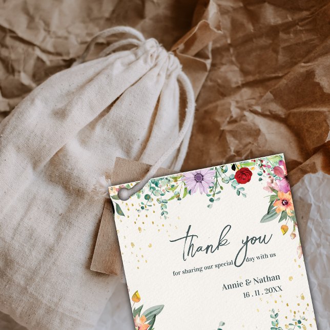 Étiquettes Cadeau Fleur sauvage Floral Merci Message Parti de mariag (Wildflowers Floral Thank you Message Wedding Party Favor Tags)