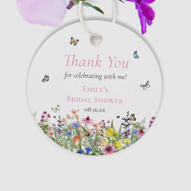Étiquettes Cadeau Fleur sauvage Floral & Papillons Merci (Créateur téléchargé)