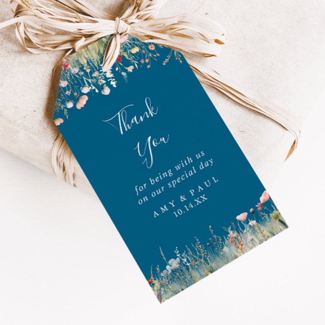 Étiquettes-cadeau Fleur sauvage Mariage Blissé de la marine Merci (Créateur téléchargé)