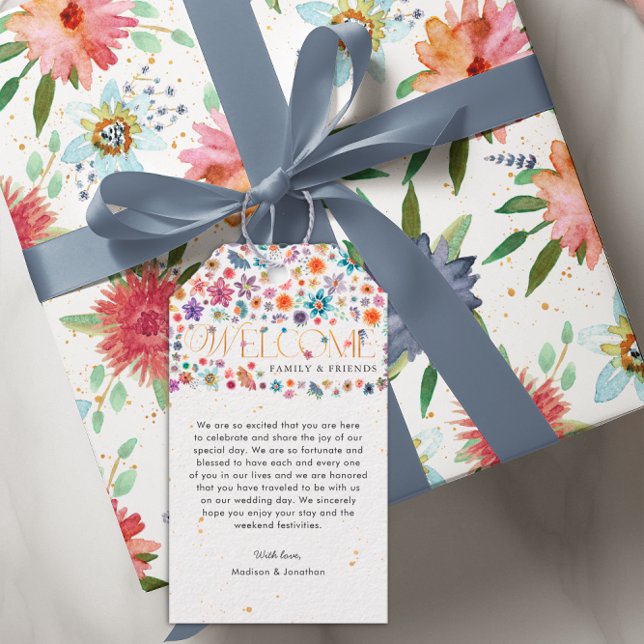 Étiquettes-cadeau Fleur sauvage moderne Whimsical Mariage or Bienven (Créateur téléchargé)