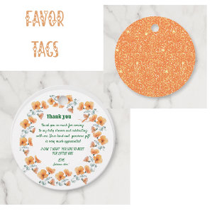 Étiquettes Cadeau fleur sauvage orange bébé doucheFavoriser Tags