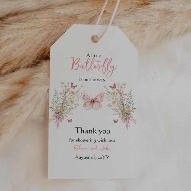 Étiquettes-cadeau Fleur sauvage papillon rustique Baby shower floral (Créateur téléchargé)