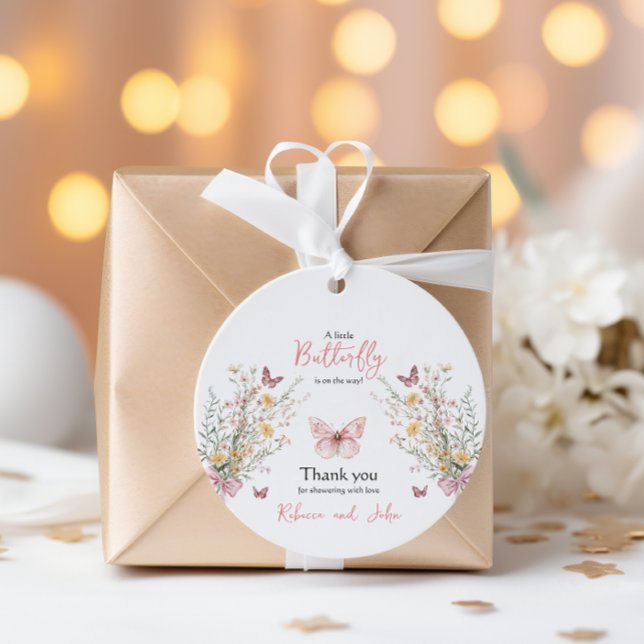 Étiquettes Cadeau Fleur sauvage papillon rustique Baby shower floral (Créateur téléchargé)