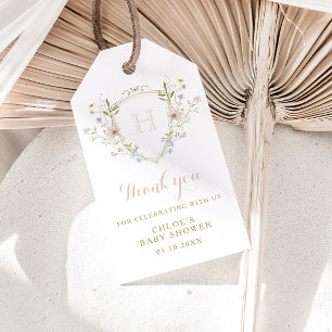 Étiquettes-cadeau Fleur sauvage Pastel Monogram Crest Merci