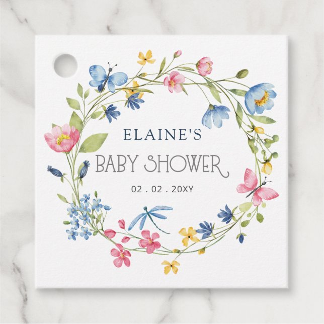 Étiquettes Cadeau Fleur sauvage Printemps fleurit Baby shower Floral (Devant)