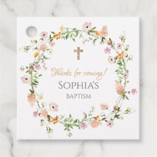 Étiquettes Cadeau Fleur sauvage Rose Gold Girl Baptism Favoriser Tag