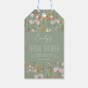 Étiquettes-cadeau Fleur sauvage Sage Green Fête des mariées de Boho