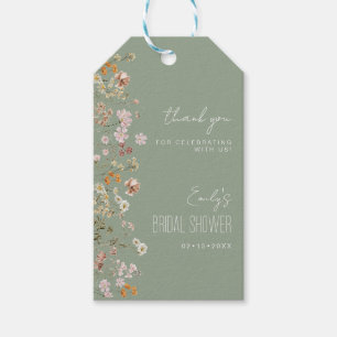 Étiquettes-cadeau Fleur sauvage Sage Green Fête des mariées de Boho