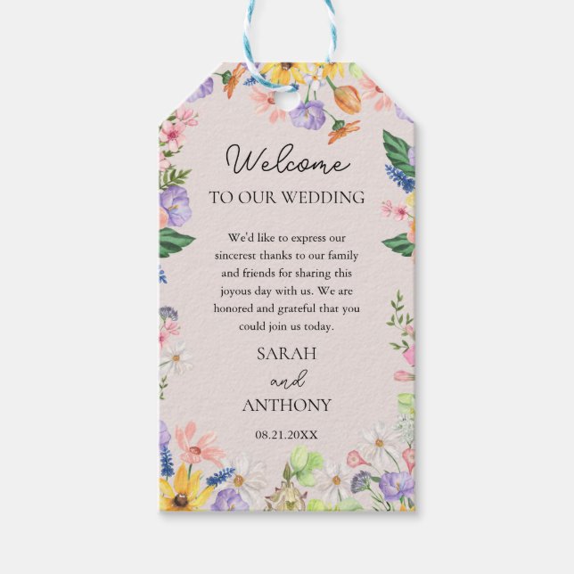 Étiquettes-cadeau Fleur sauvage Spring Merci Message Cadeau (Devant)