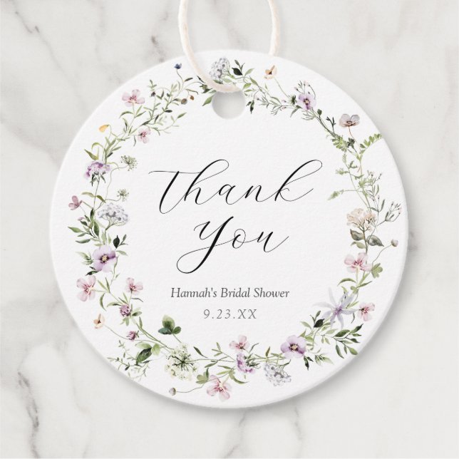 Étiquettes Cadeau Fleur sauvage violette délicate Merci (Devant)