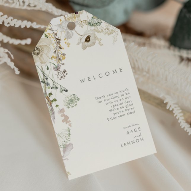Étiquettes-cadeau Fleur sauvage Whimsical Meadow Mariage ivoire Bien (Créateur téléchargé)