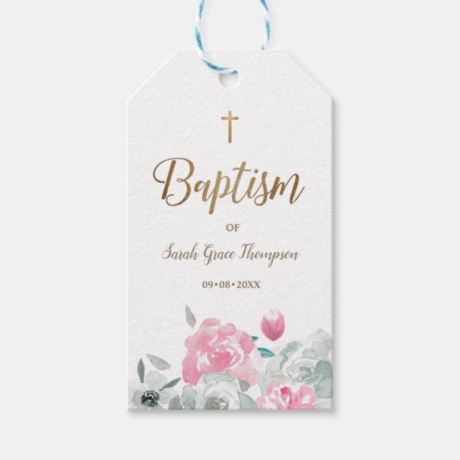 Étiquettes-cadeau Fleurs aquarelles Boho Chic Baptême de bébé (Devant)