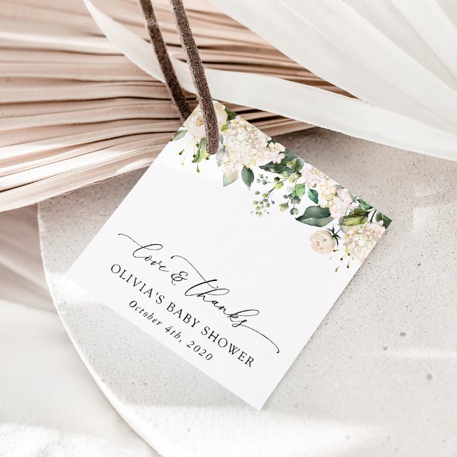 Étiquettes Cadeau Fleurs blanches, Fleurs de crème, Boho, Baby showe (Créateur téléchargé)