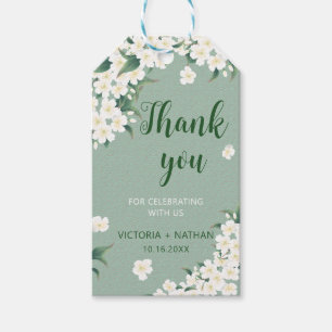 Étiquettes-cadeau Fleurs blanches Sauge verte Chinoiserie Motif nuag