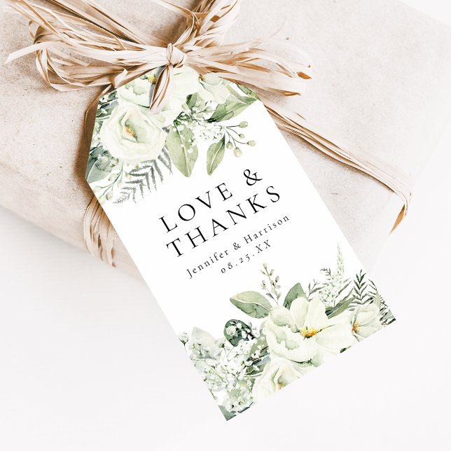 Étiquettes-cadeau Fleurs blanches vertes et mariage vert Faveur (Créateur téléchargé)